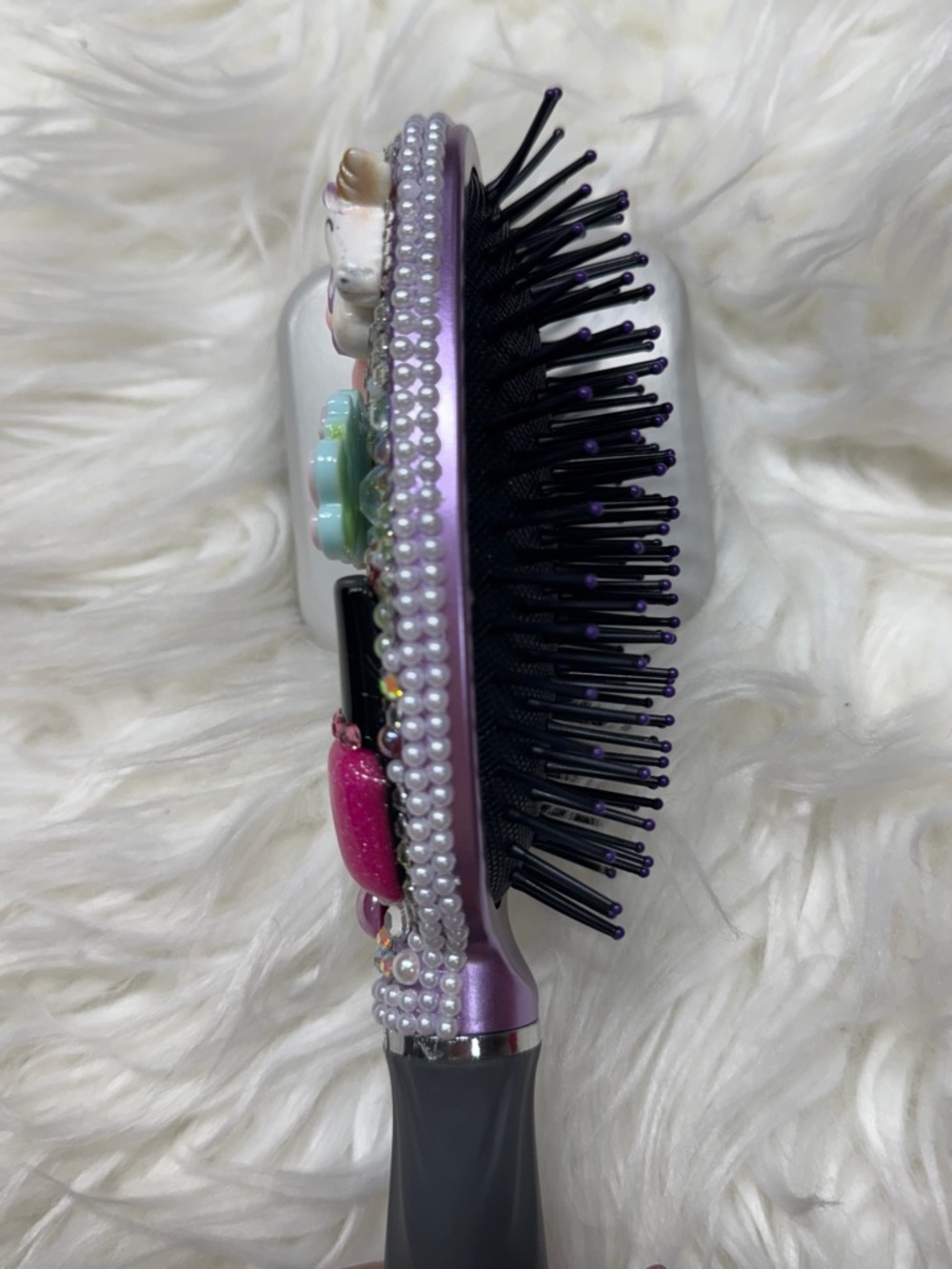 Barbie Pink and Purple Jeweled Decorative Hair Brush - Picture 4 of 5